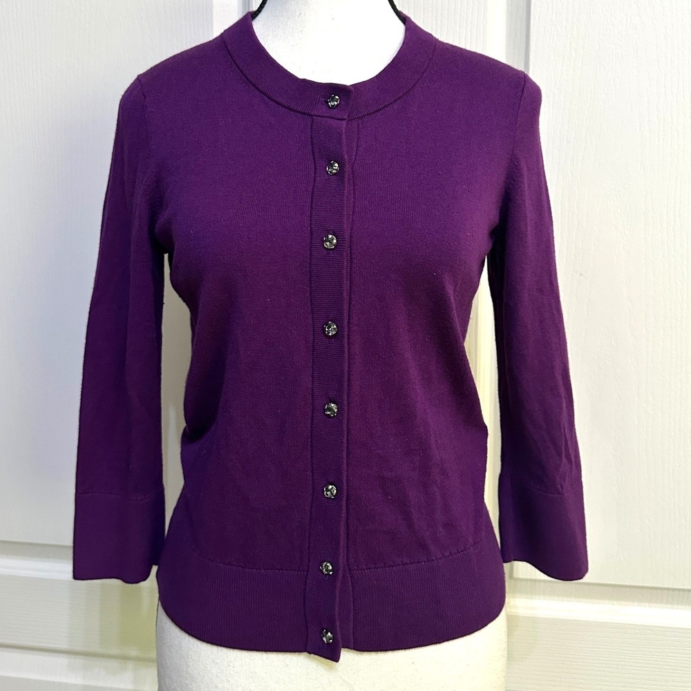 Kate Spade Cardigan Sweater Jewel Buttons S Purple Silk Cashmere Blend Preppy